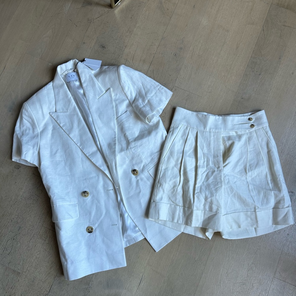 LÉA THE LABEL - RESORT - $100% LINEN WHITE SET - SIZE MEDIUM - WHITE